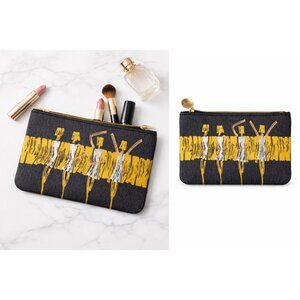 Abstract Art Print Clutch Cosmetic Pouch Boho Graphic Makeup Bag Black Gold Wome
